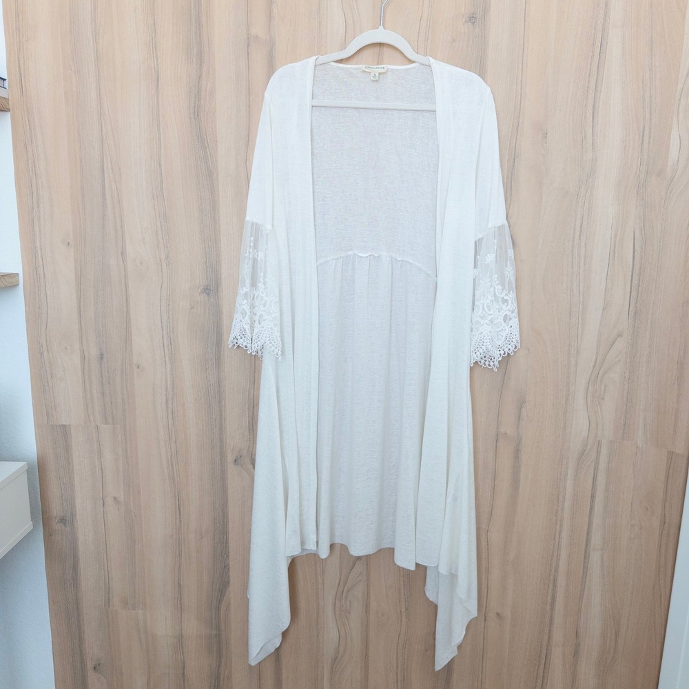 Cotton‎ Bleu Lace Cardigan Medium White Boho Coastal Festival Cottage Fairy